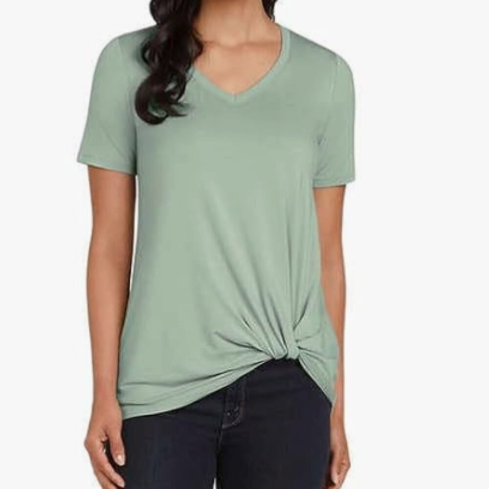 Matty M Women's  Twist Knot Light Green Mint  V-Neck Short Sleeve Top size S NWT